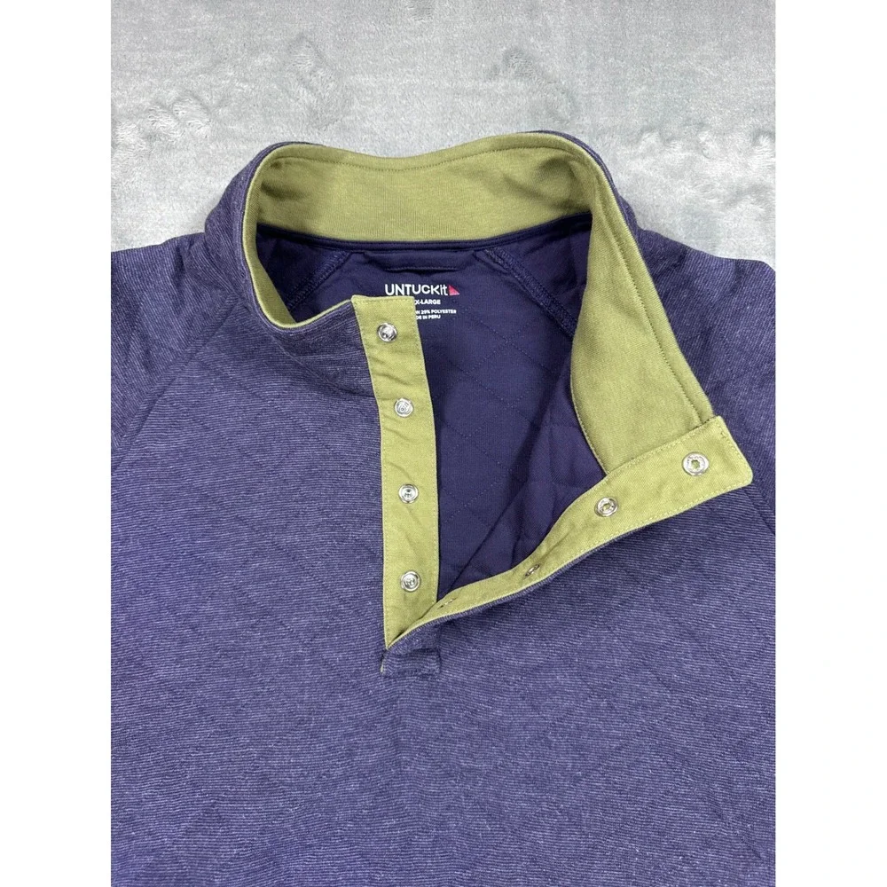 UNTUCKit Garrison Blue Quilted Snap Mock Neck Pullover Sweatshirt Mens XXXL 3XL